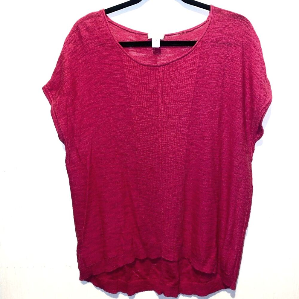 Chico’s Size 2 (Large) Bright Pink Lightweight Scoop Neck Knit Top /Sweater